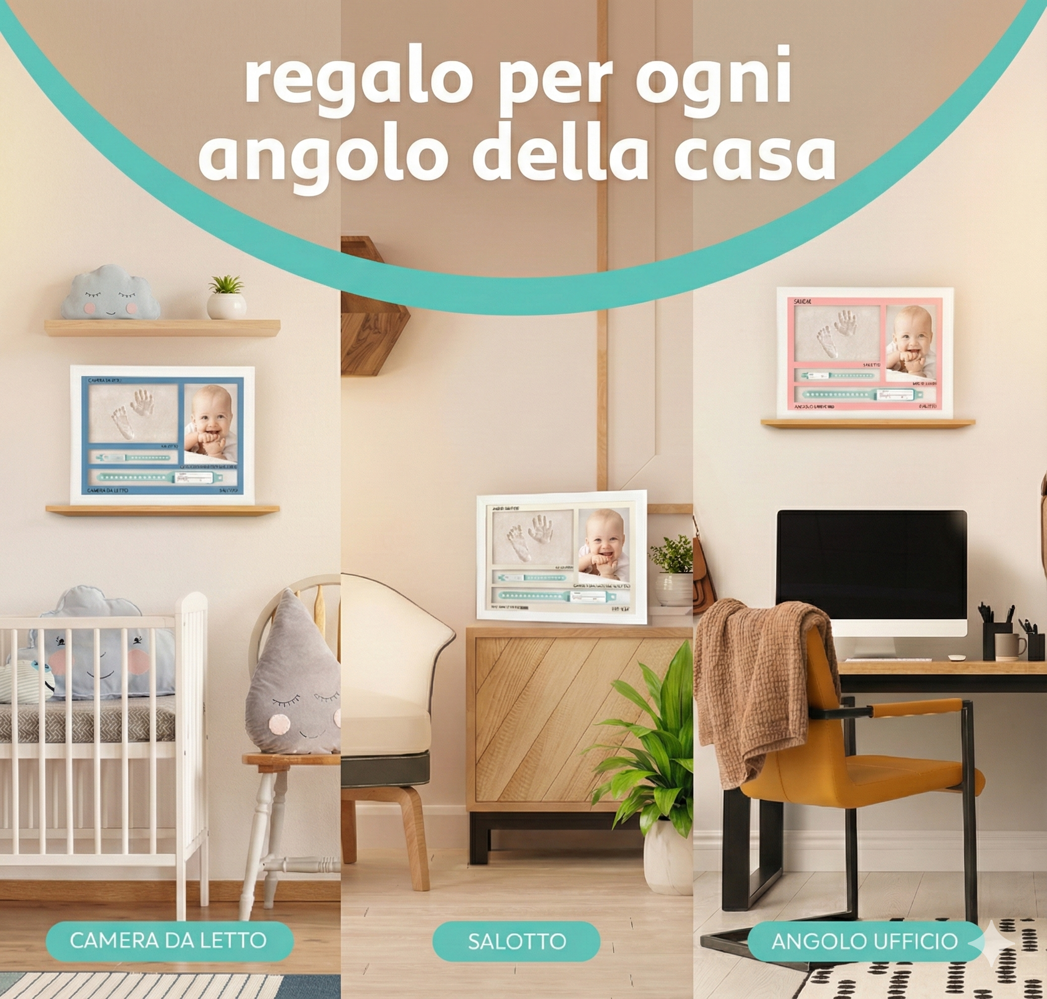 Cornice con Impronte Neonato e PORTA BRACCIALI DI NASCITA Idea regalo Nascita e Battesimo