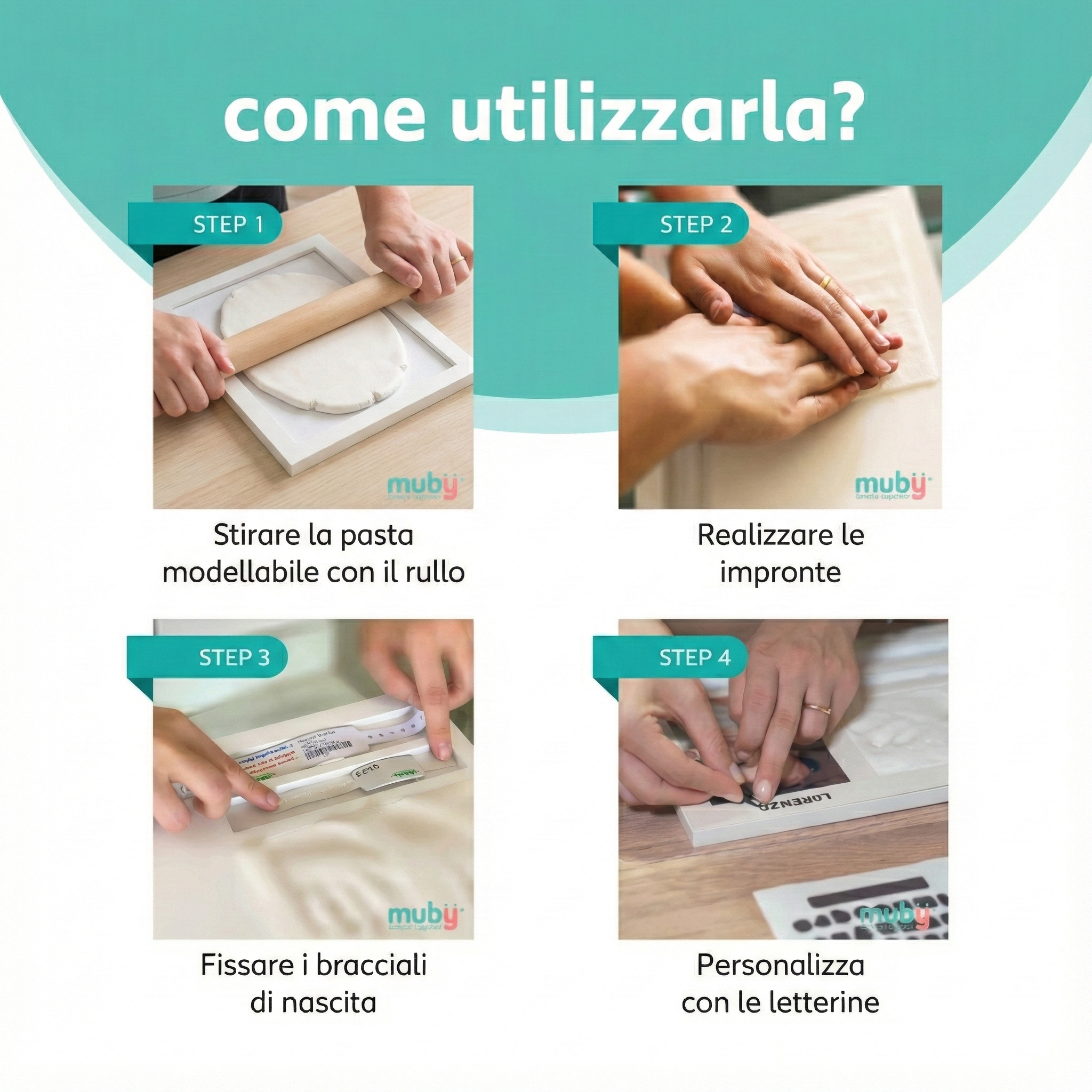 Cornice con Impronte Neonato e PORTA BRACCIALI DI NASCITA Idea regalo Nascita e Battesimo