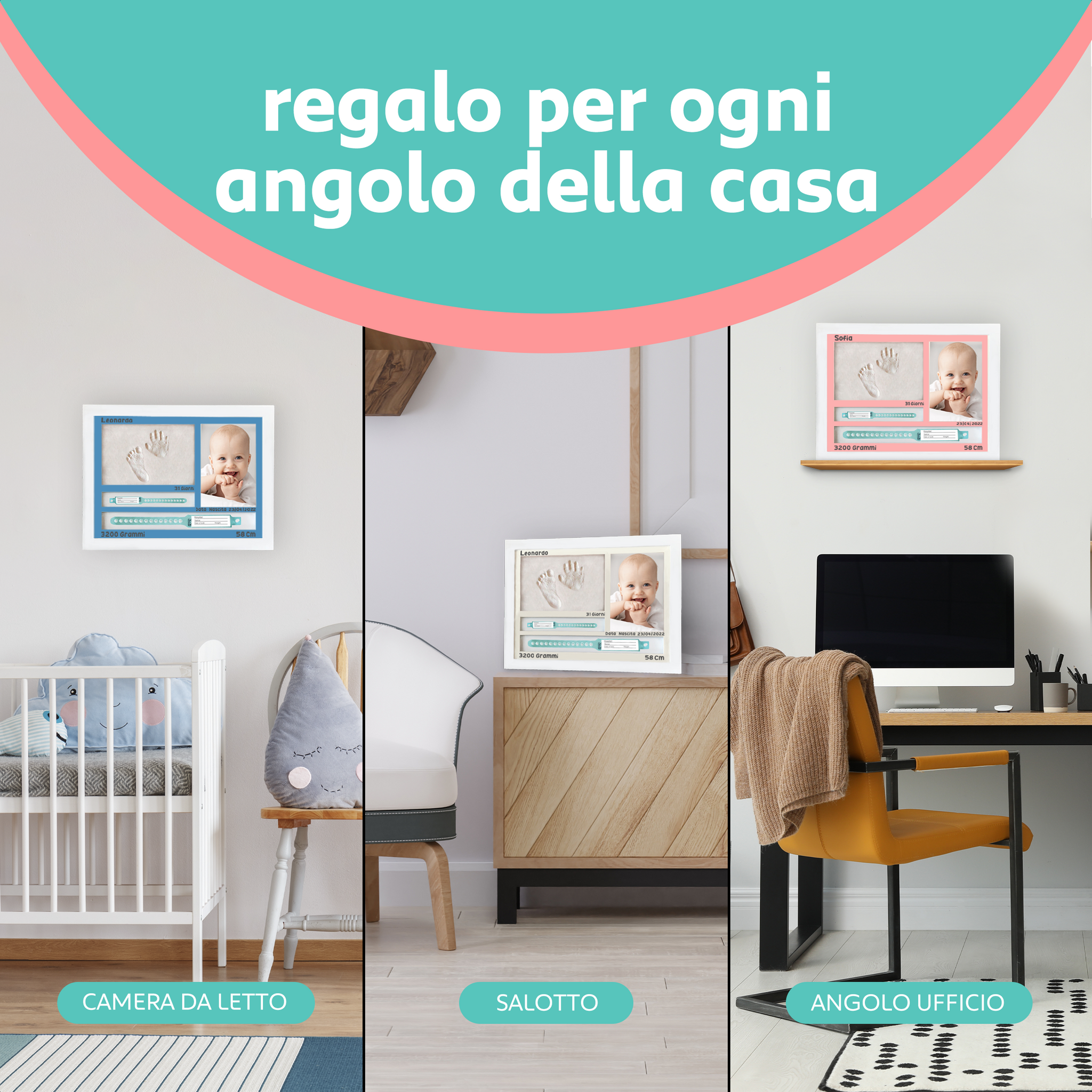 Cornice con Impronte Neonato e PORTA BRACCIALI DI NASCITA Idea regalo Nascita e Battesimo