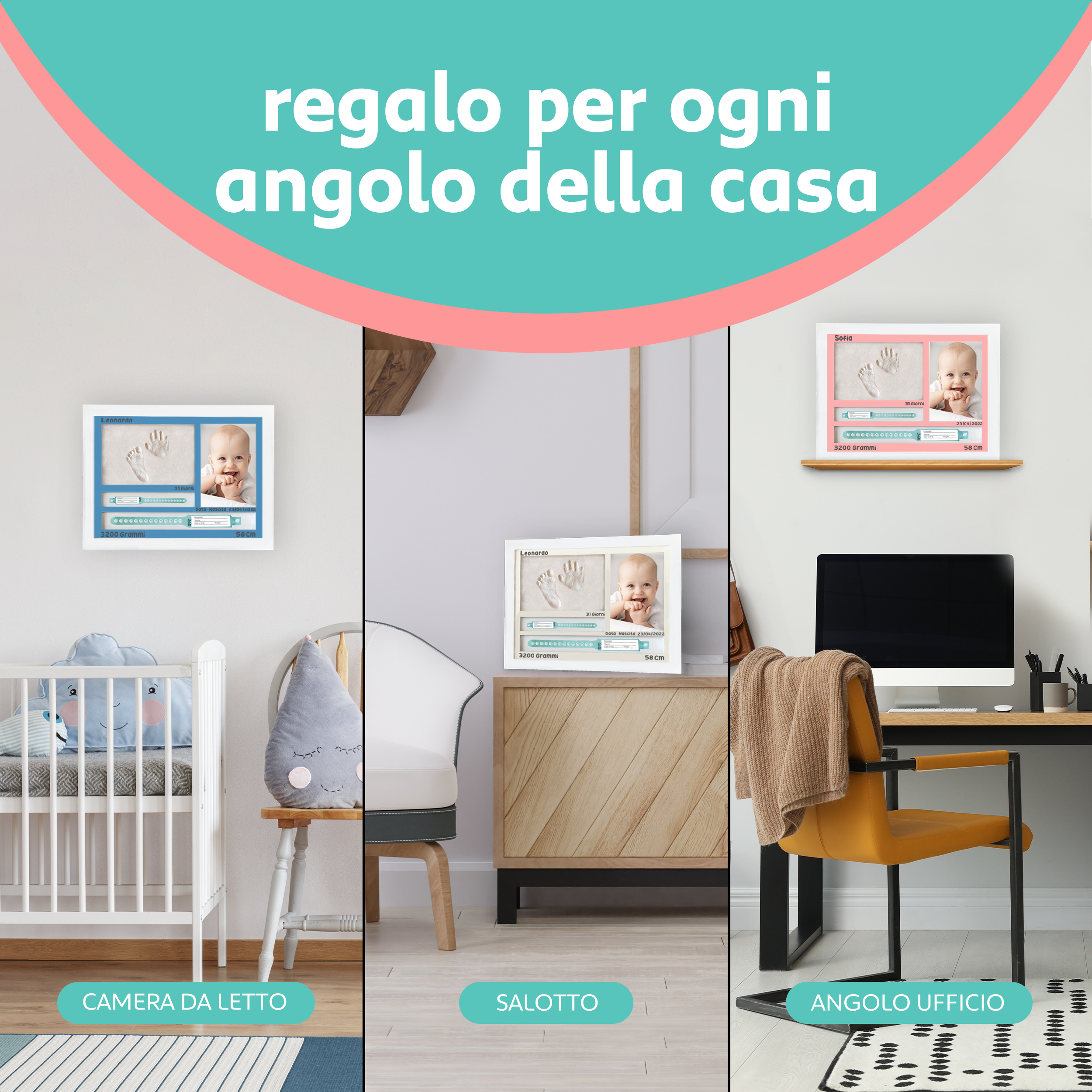 Cornice con Impronte Neonato e PORTA BRACCIALI DI NASCITA Idea regalo Nascita e Battesimo